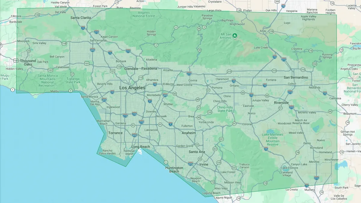 ColorStone service area across Southern California — Greater Los Angeles, Orange & San Bernardino counties